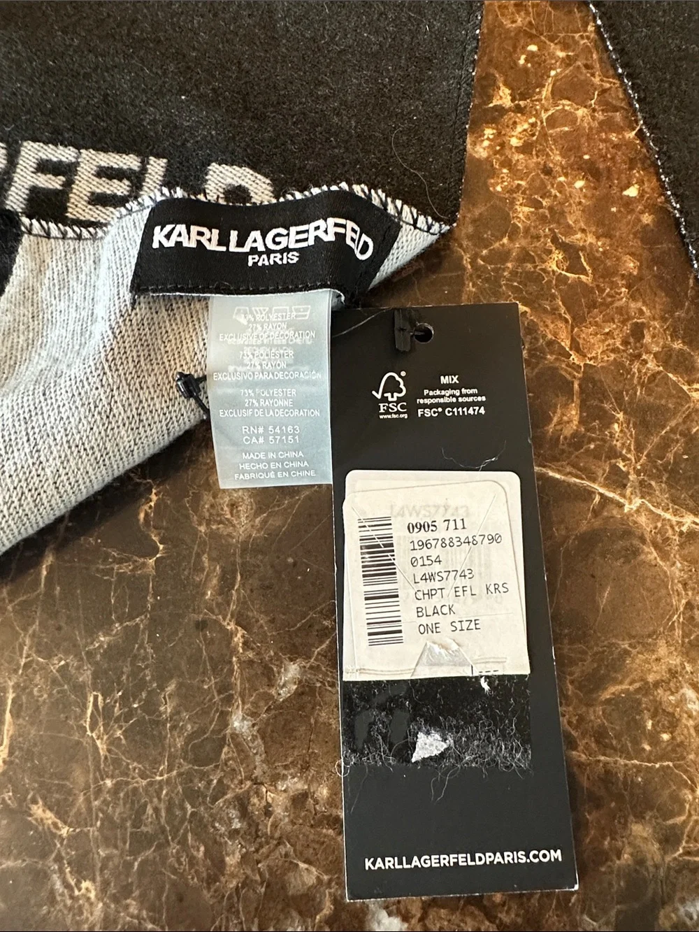 Karl Lagerfeld Black & Silver Logo Paris Scarf - Picture 4 of 6